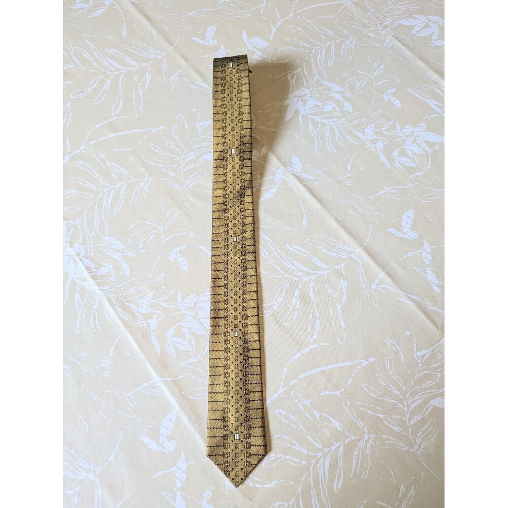 Vintage Royston Mid-Century Gold Pattern Silk Neck Tie - Skinny